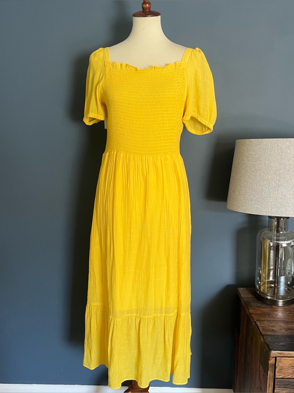 Nanette Lapore smocked midi dress yellow size 14